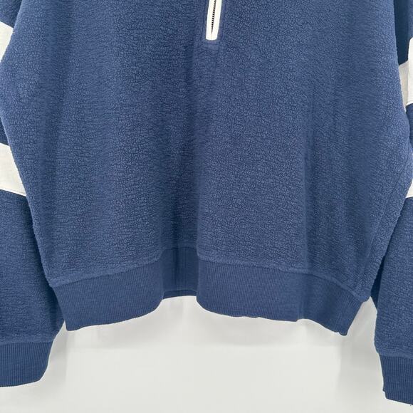 Faherty Beach Fleece Quarter Zip Sweatshirt Striped Jacket Navy Blue White - Picture 7 of 16